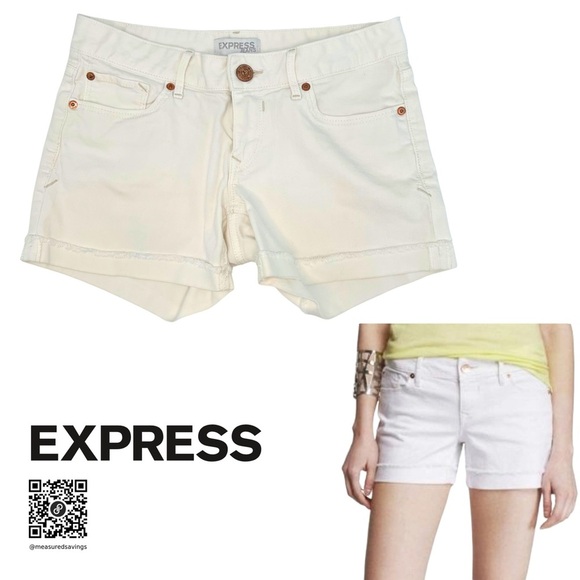 Express (Size 4 - EUC) White Denim Cuffed Shorts - 4” Inseam - Picture 11 of 11